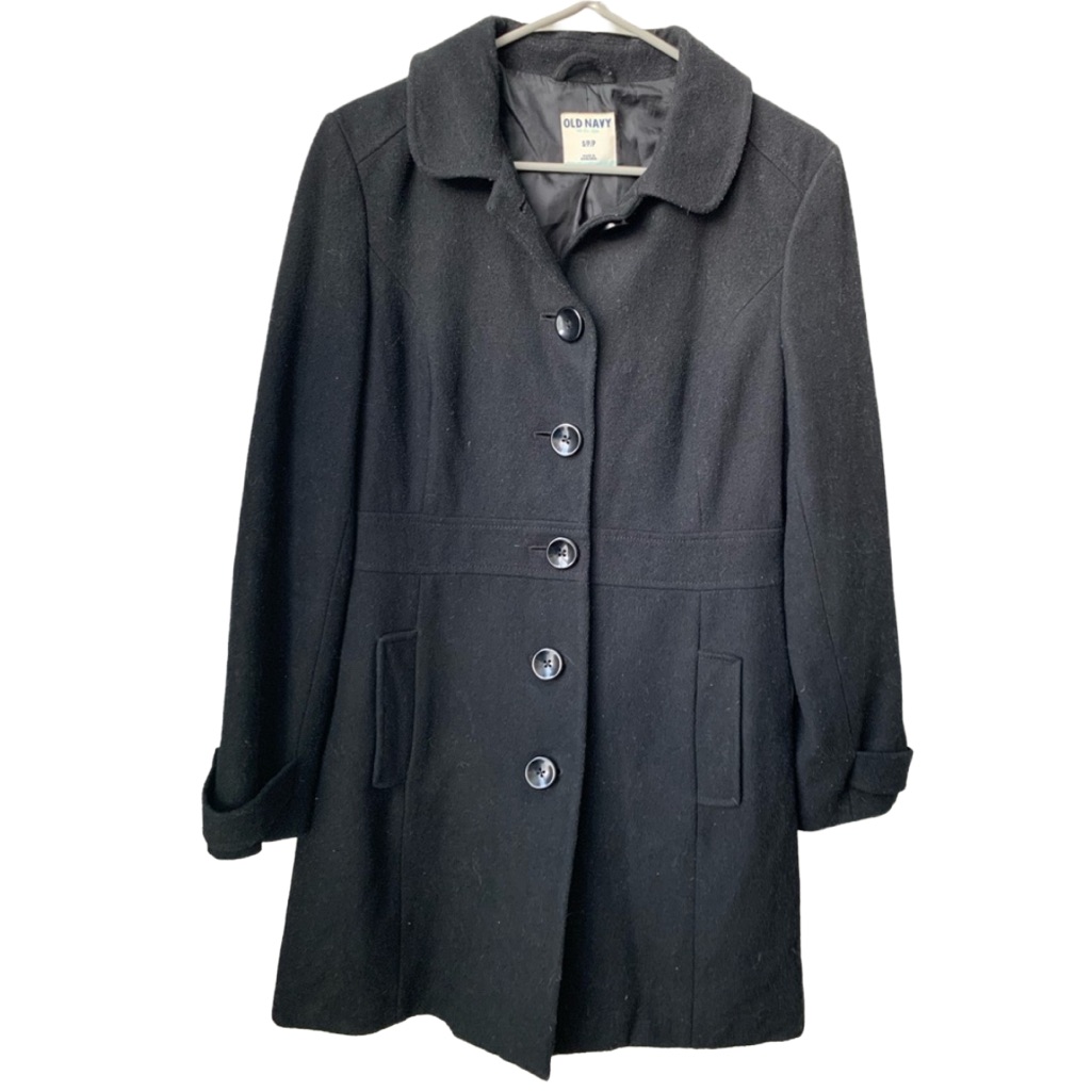 Old Navy Women’s Black Wool Blend Botton Front Car Length Coat